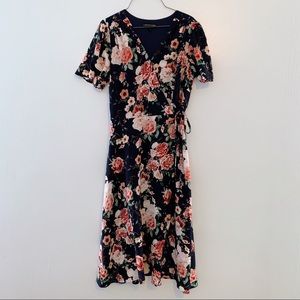 Navy floral wrap dress